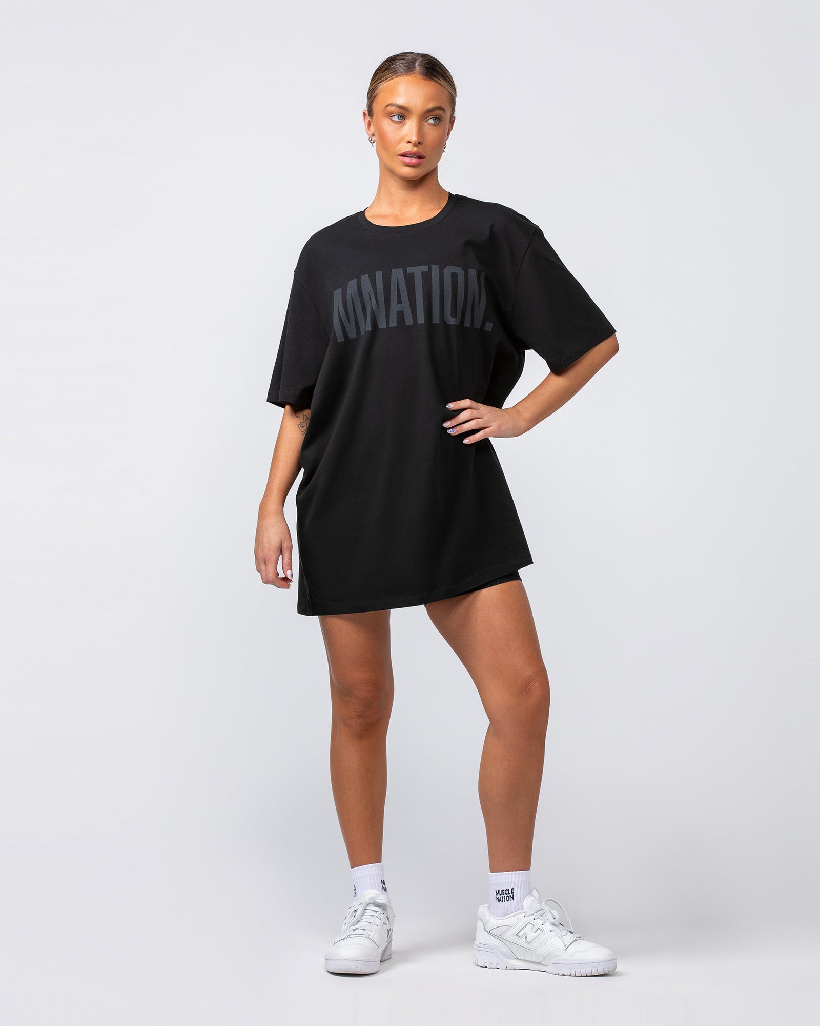 Oversized Tonal Tee - Black-T-Shirts-S-042395BLK-S-MNAPPRL24301-8-Muscle Nation