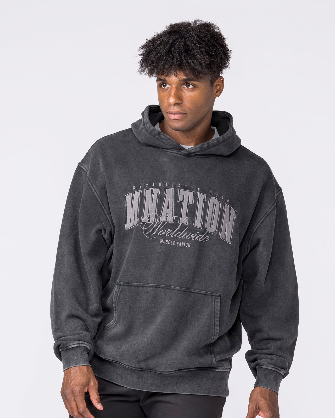 Worldclass Oversized Vintage Hoodie - Washed Black-Jumpers & Hoodies-XS-032630WSHBLK-XS-MNAPPRL49533-4-Muscle Nation