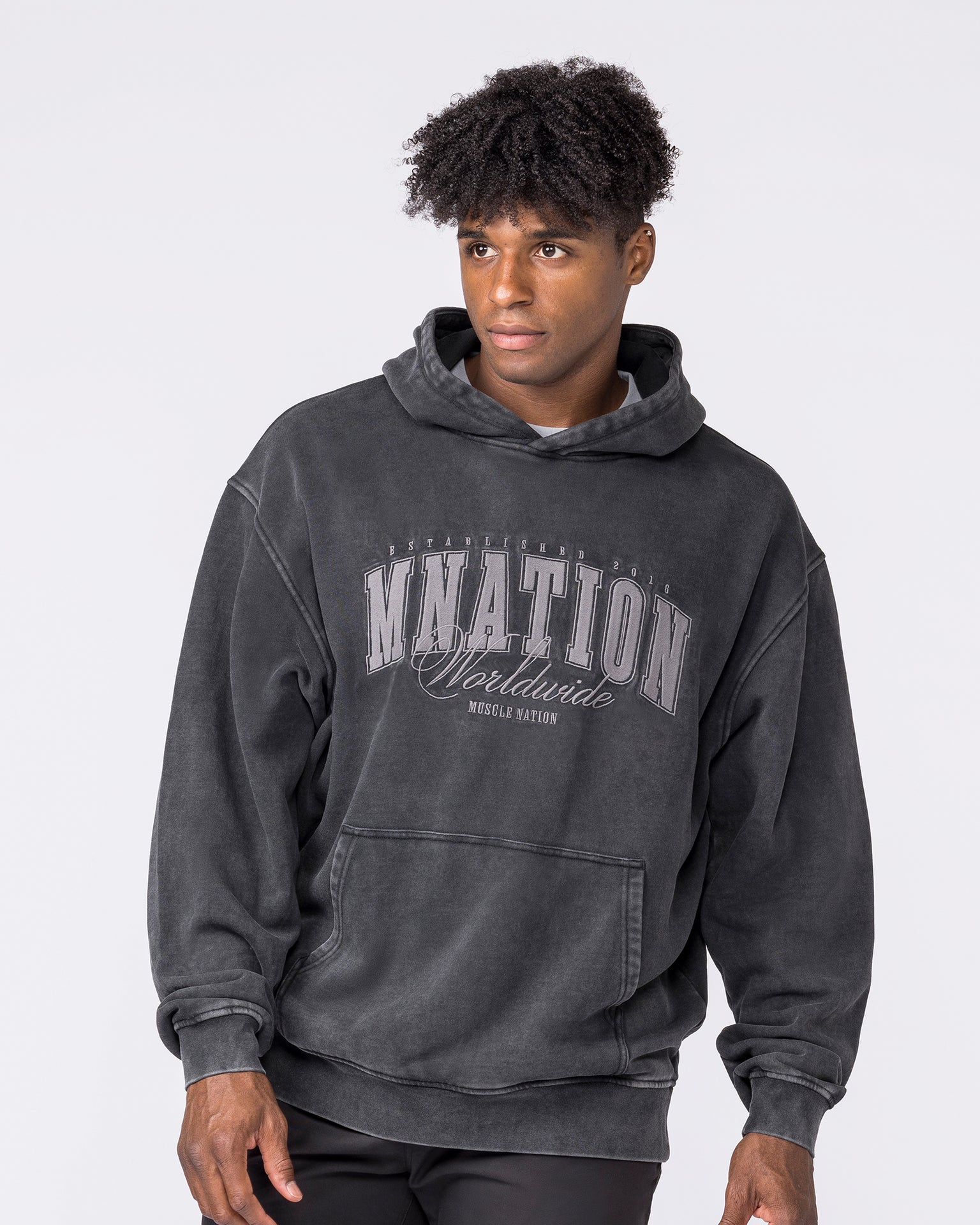 Worldclass Oversized Vintage Hoodie - Washed Black-Jumpers & Hoodies-XS-032630WSHBLK-XS-MNAPPRL49533-4-Muscle Nation
