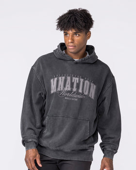 Worldclass Oversized Vintage Hoodie Washed Black - Muscle Nation men's hoodie, view 4