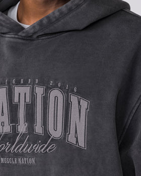 Worldclass Oversized Vintage Hoodie Washed Black - Muscle Nation men's hoodie, view 3