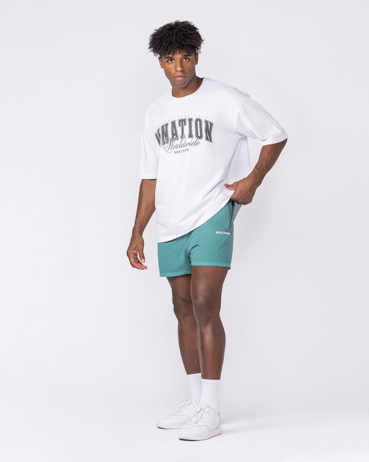 Essential Vintage 3.5" Active Shorts Washed Leaf - Muscle Nation men's gym shorts, view 6
