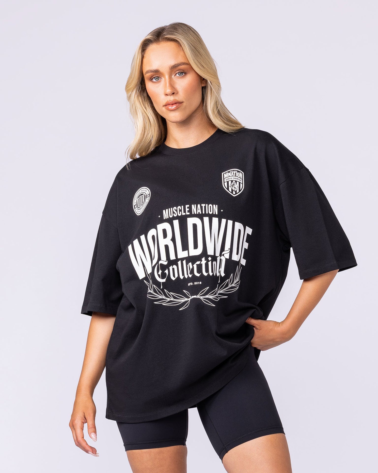Worldwide Collection Oversized Tee - Black-T-Shirts-XS-1125178BLK-XS-MNAPPRL47856-8-Muscle Nation