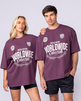 Worldwide Collection Oversized Tee - Cranberry-T-Shirts-XS-1125178CBRY-XS-MNAPPRL47864-6-Muscle Nation