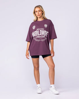 Worldwide Collection Oversized Tee - Cranberry-T-Shirts-XS-1125178CBRY-XS-MNAPPRL47864-7-Muscle Nation