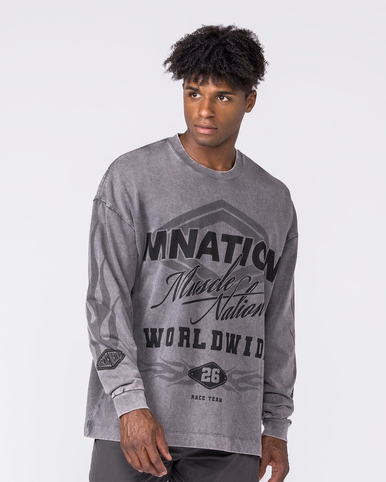Worldwide Racing Long Sleeve Vintage Tee in Washed Tornado - Muscle Nation men's long sleeve tee, view 3