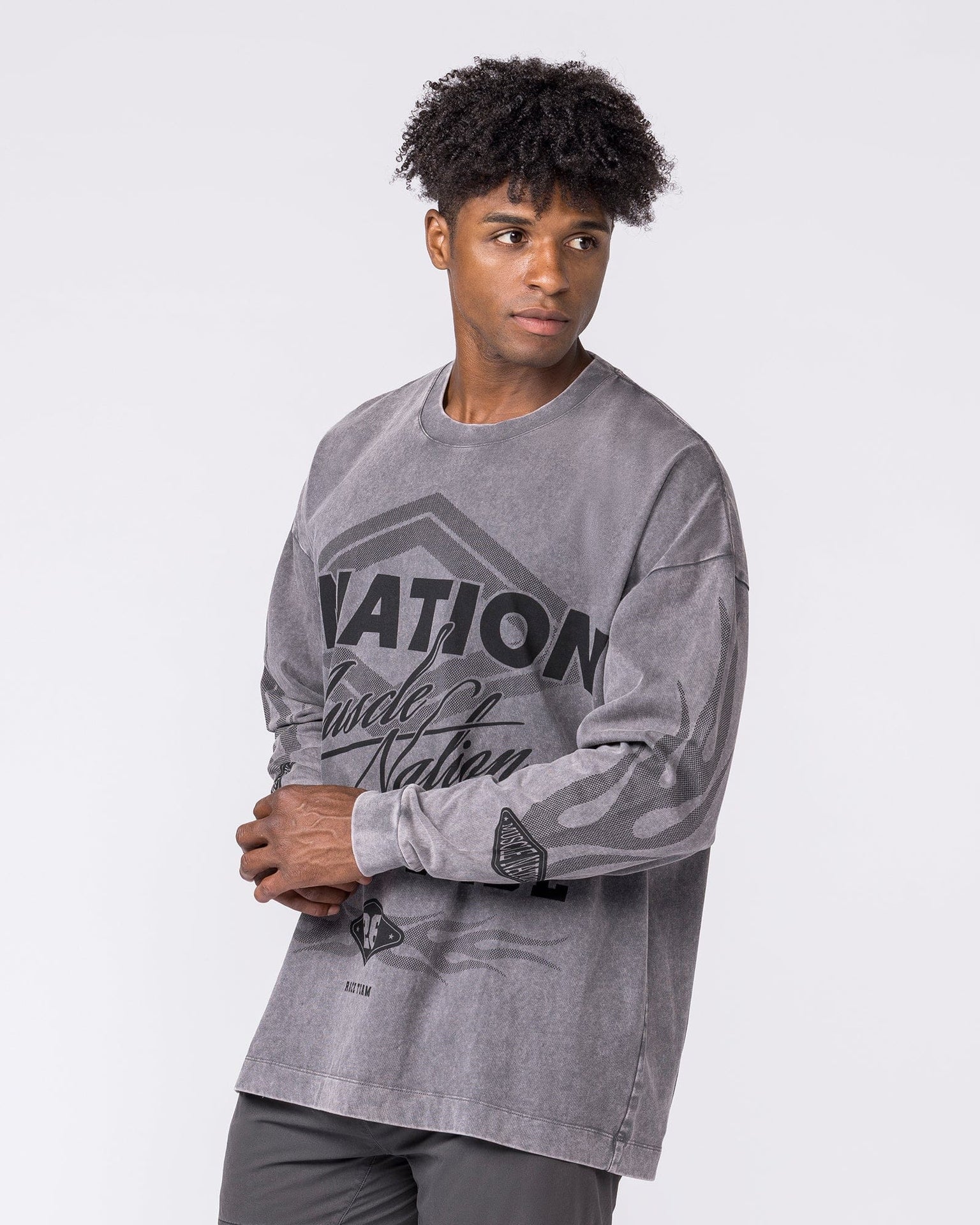 Worldwide Racing Long Sleeve Vintage Tee in Washed Tornado - Muscle Nation men's long sleeve tee, view 4