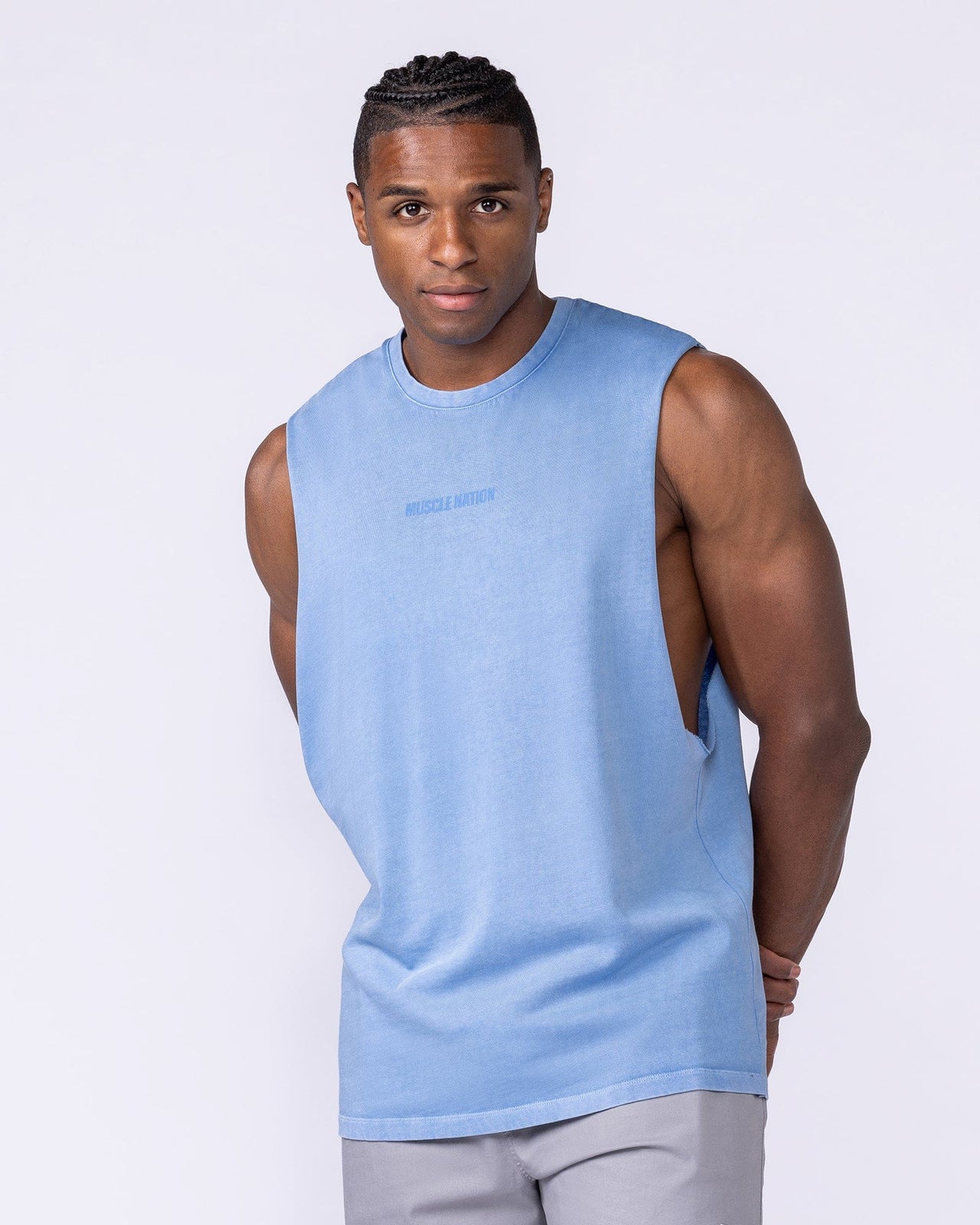 Vintage Training Drop Arm Tank Washed Pacific - Muscle Nation men's muscle tank, view 3