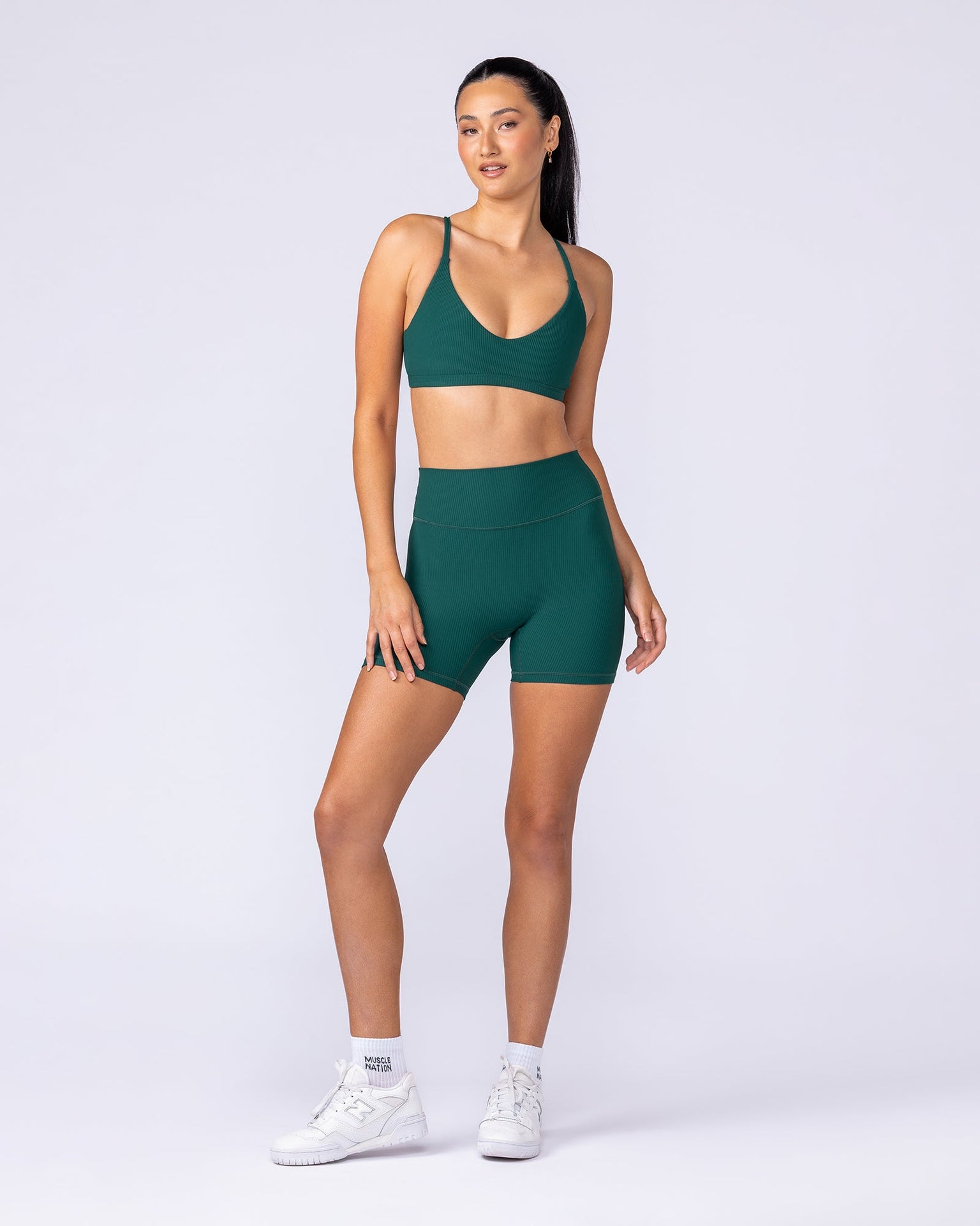 Zero Rise Rib Midway Shorts - Evergreen-Shorts-XXS-112506EVEGRN-XXS-MNAPPRL46912-5-Muscle Nation
