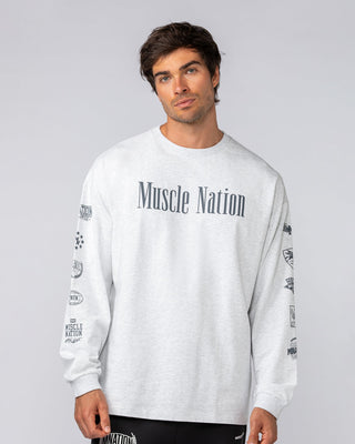 Alpha Loopback Oversized Mens Long Sleeve - Snow Grey Marl-Long Sleeve T-Shirts-S-042503SNGRYMR-S-MNAPPRL41734-1-Muscle Nation