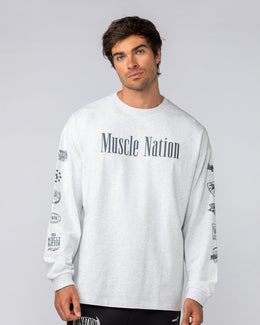 Alpha Loopback Oversized Mens Long Sleeve - Snow Grey Marl-Long Sleeve T-Shirts-S-042503SNGRYMR-S-MNAPPRL41734-1-Muscle Nation
