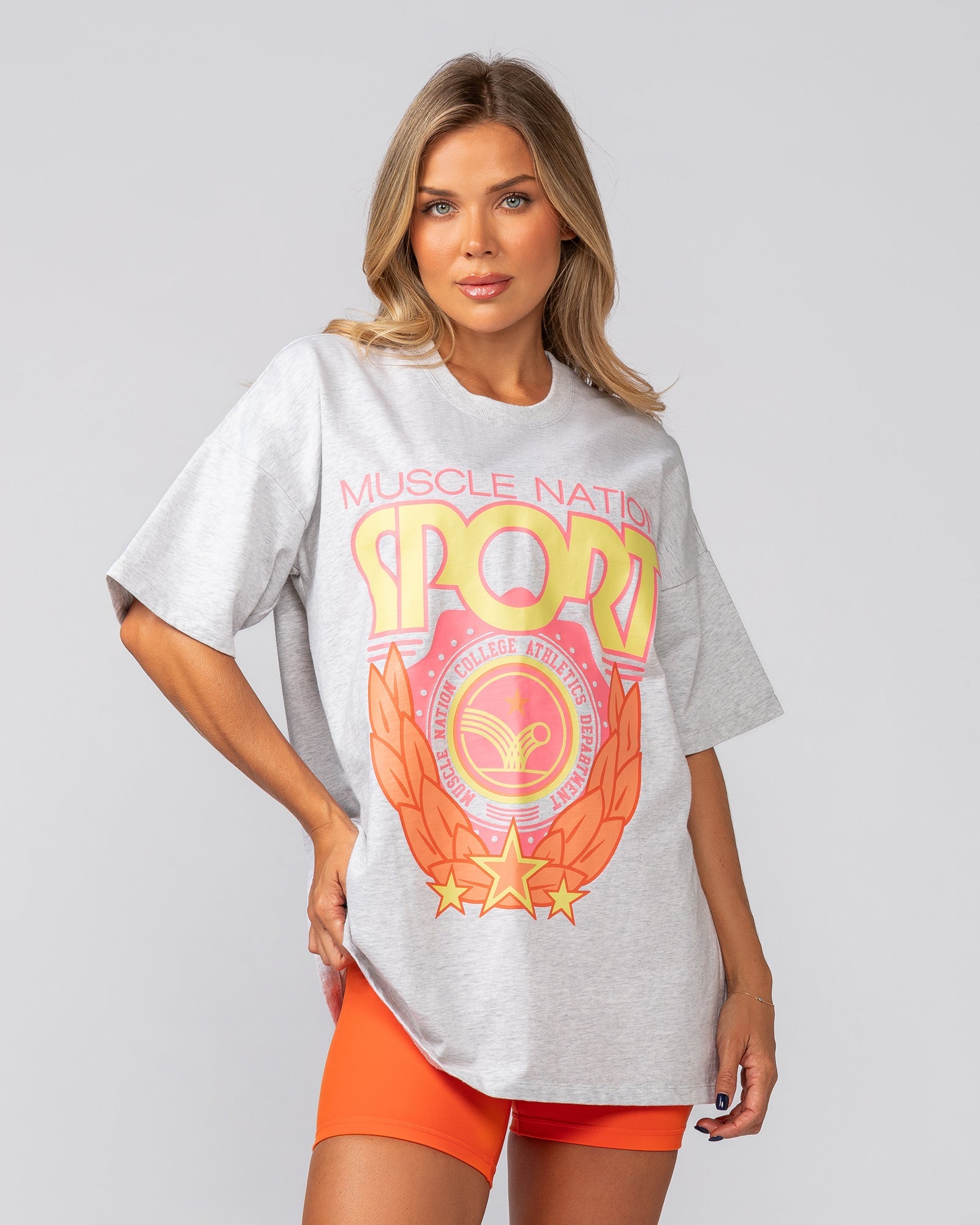 Athletics Oversized Tee - Snow Grey Marl-T-Shirts-XXS-022539SNGRYMR-XXS-MNAPPRL40795-2-Muscle Nation