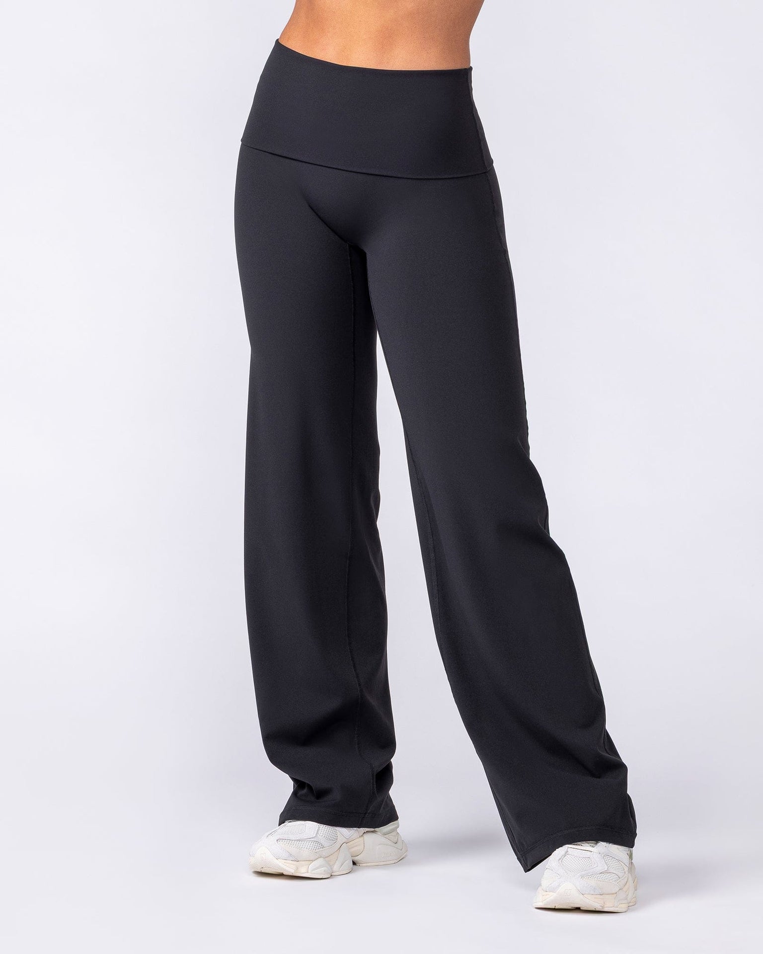 Aura Fold Over Straight Leg Leggings Regular - Black