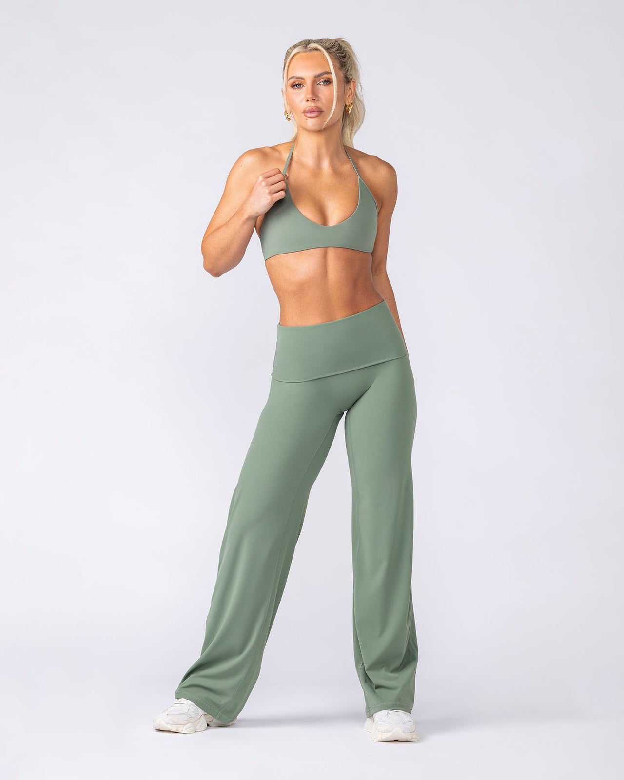 Aura Fold Over Straight Leg Leggings Regular - Muted Khaki
