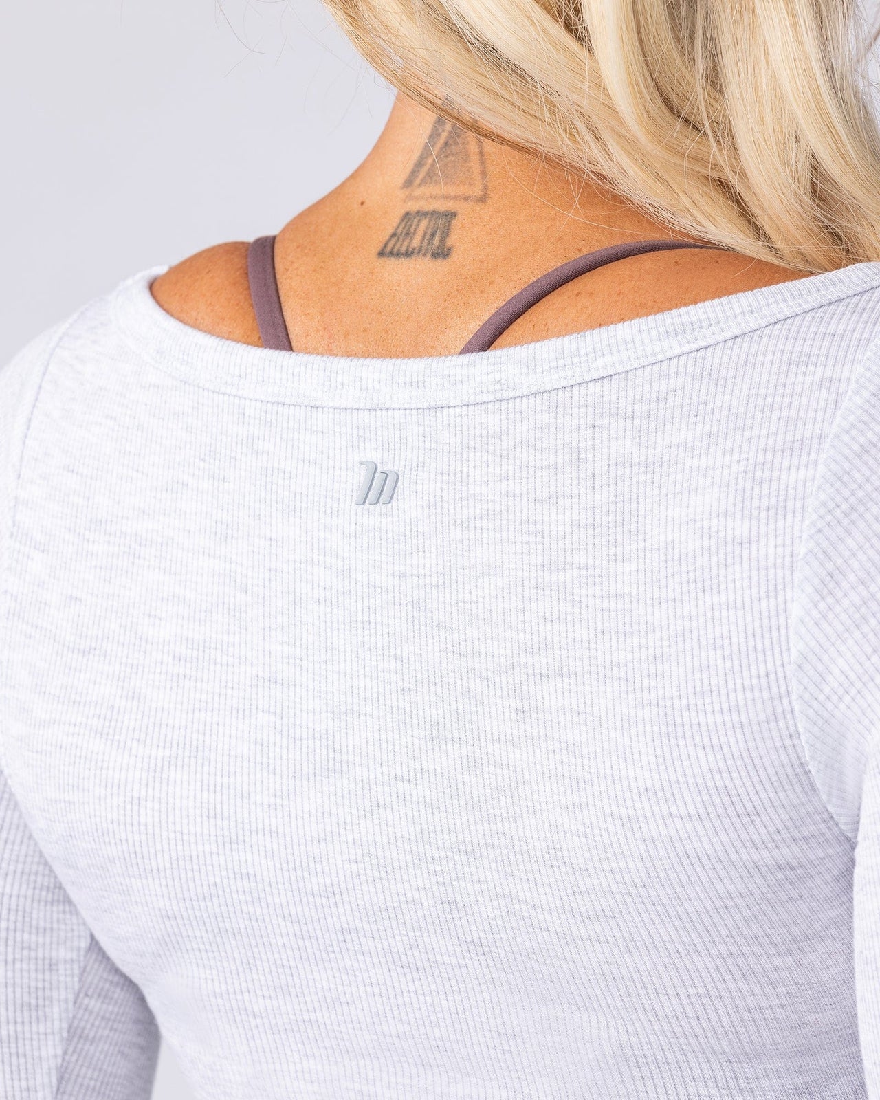 Balance Long Sleeve Rib Top - Light Grey Marl