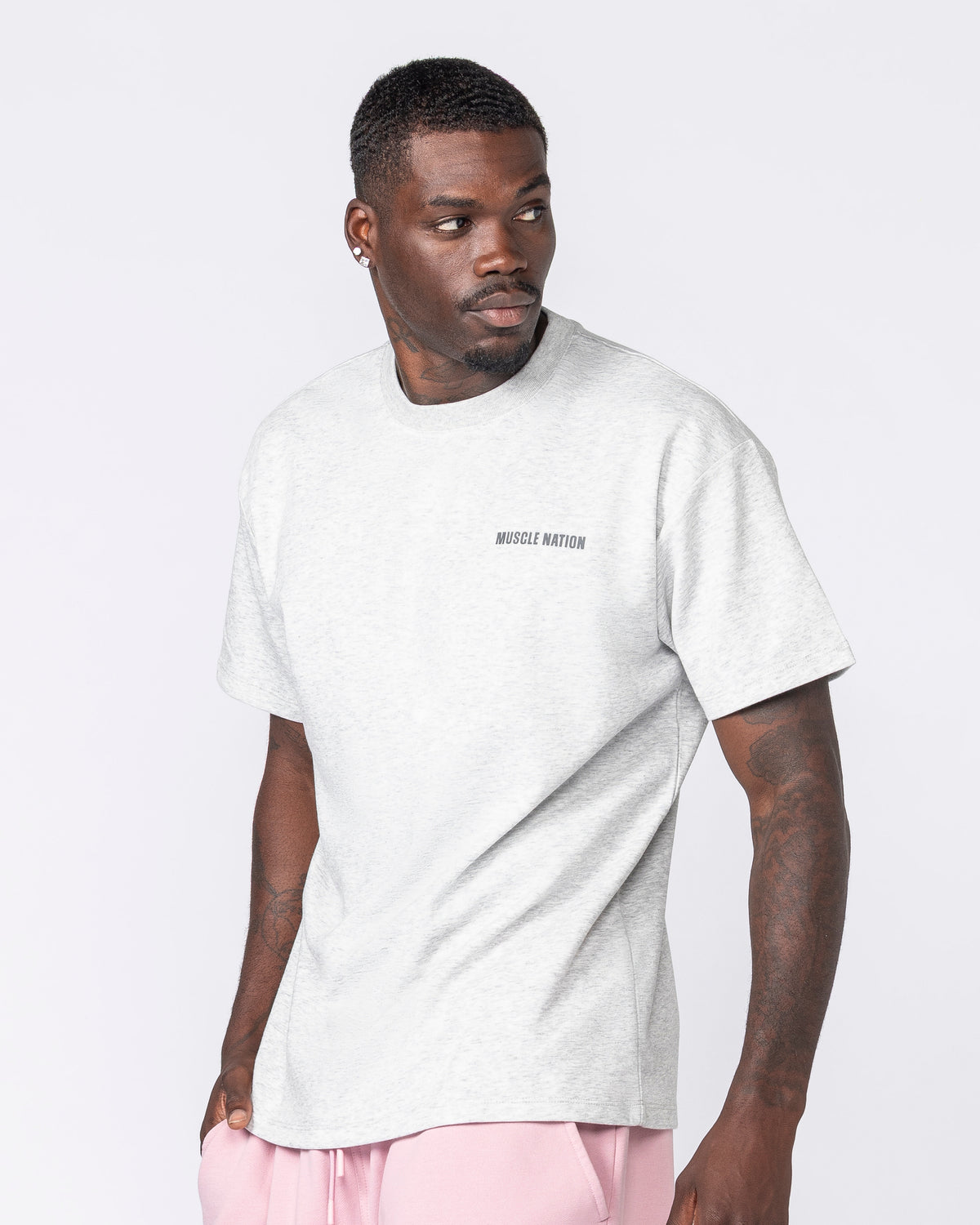 Daily Regular Fit Tee Grey Marl - Muscle Nation men's gym tee, view 2