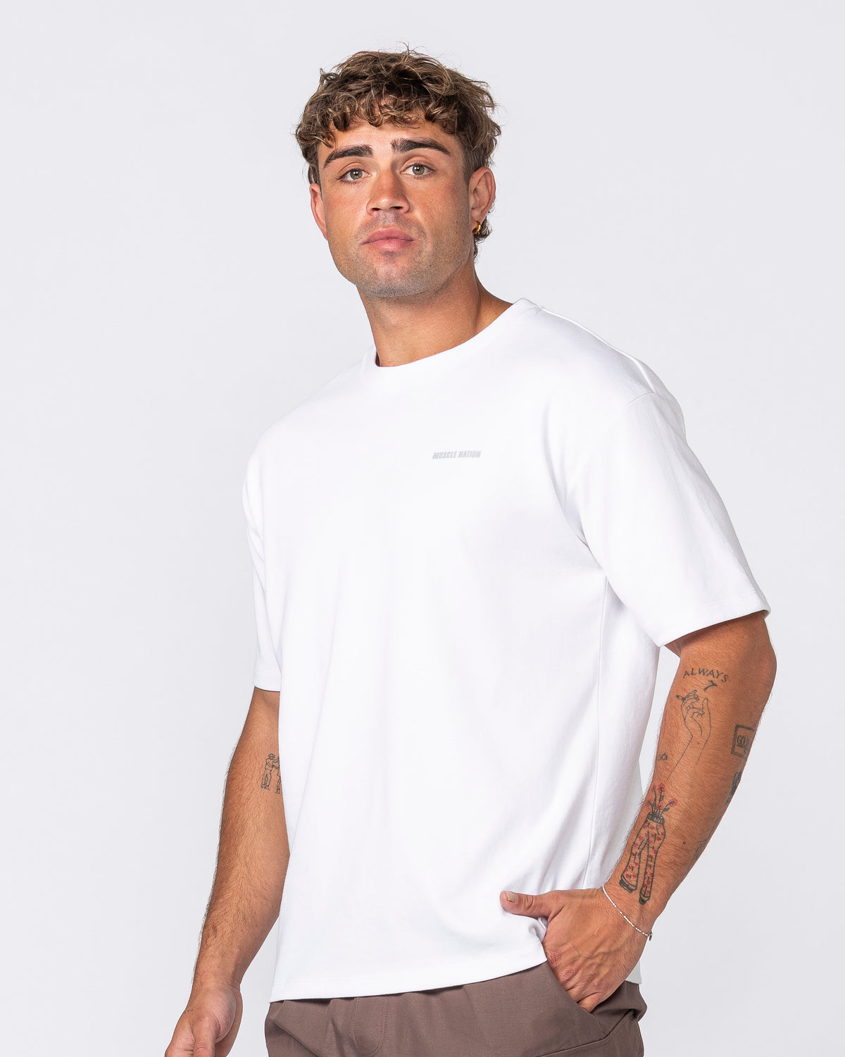 Daily Regular Fit Tee White - Muscle Nation men's gym tee, view 7