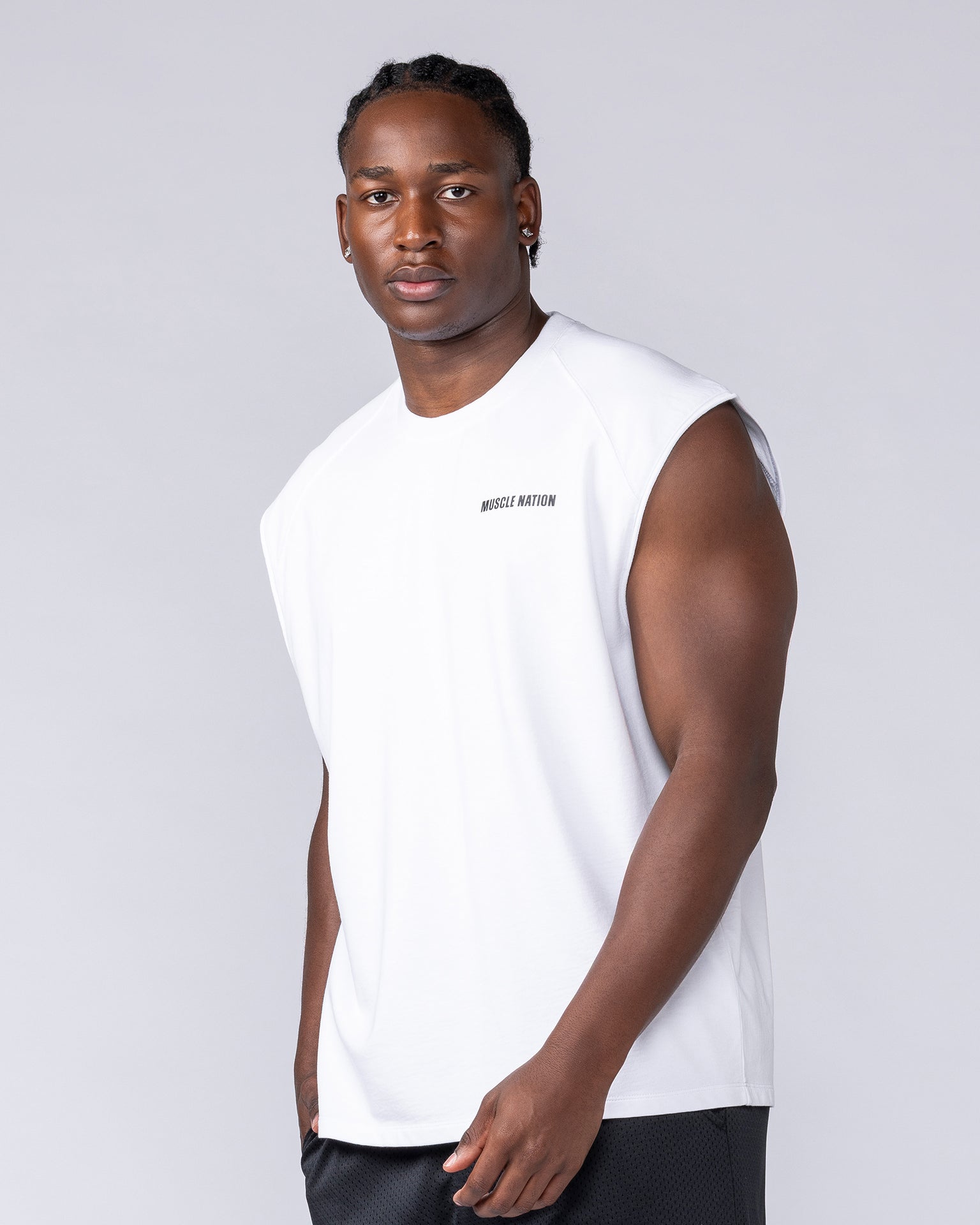 Essential Boxy Muscle Tank White - Muscle Nation men's muscle tank, view 3