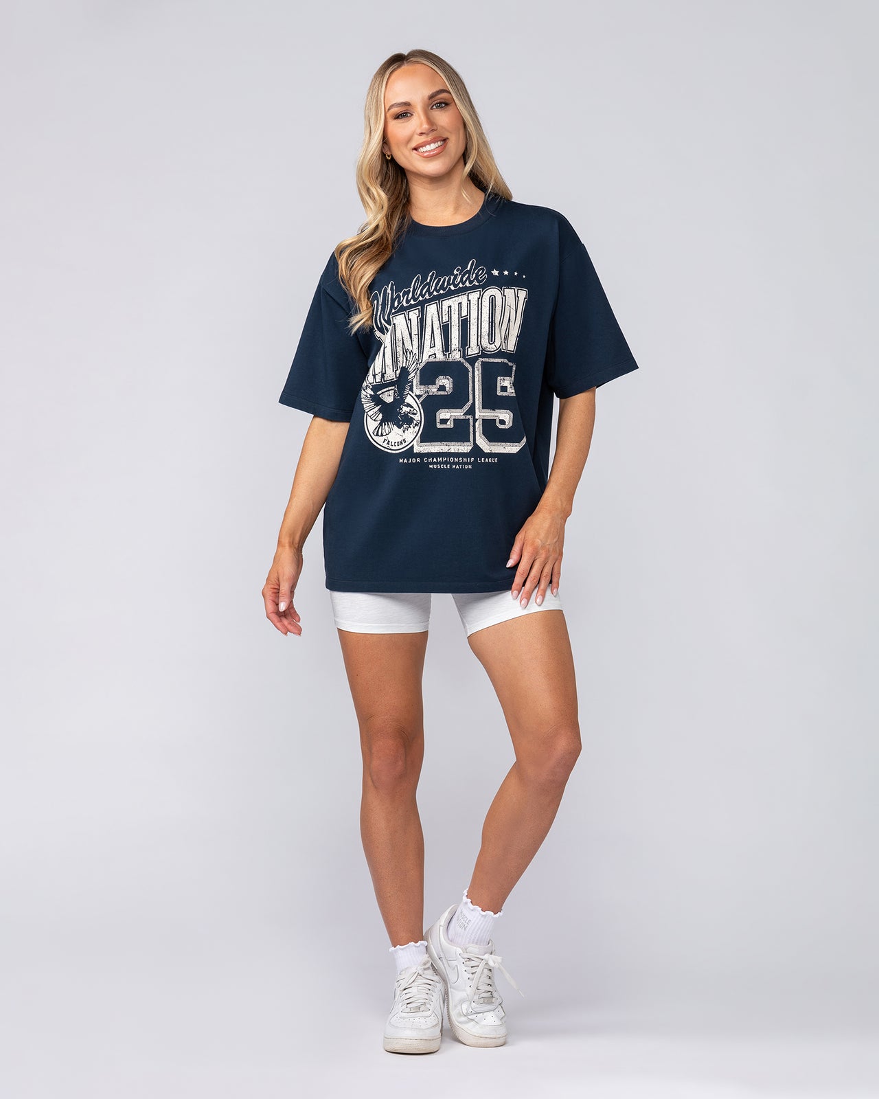 Falcon Regular Fit Tee Navy - Muscle Nation men's gym tee, view 7