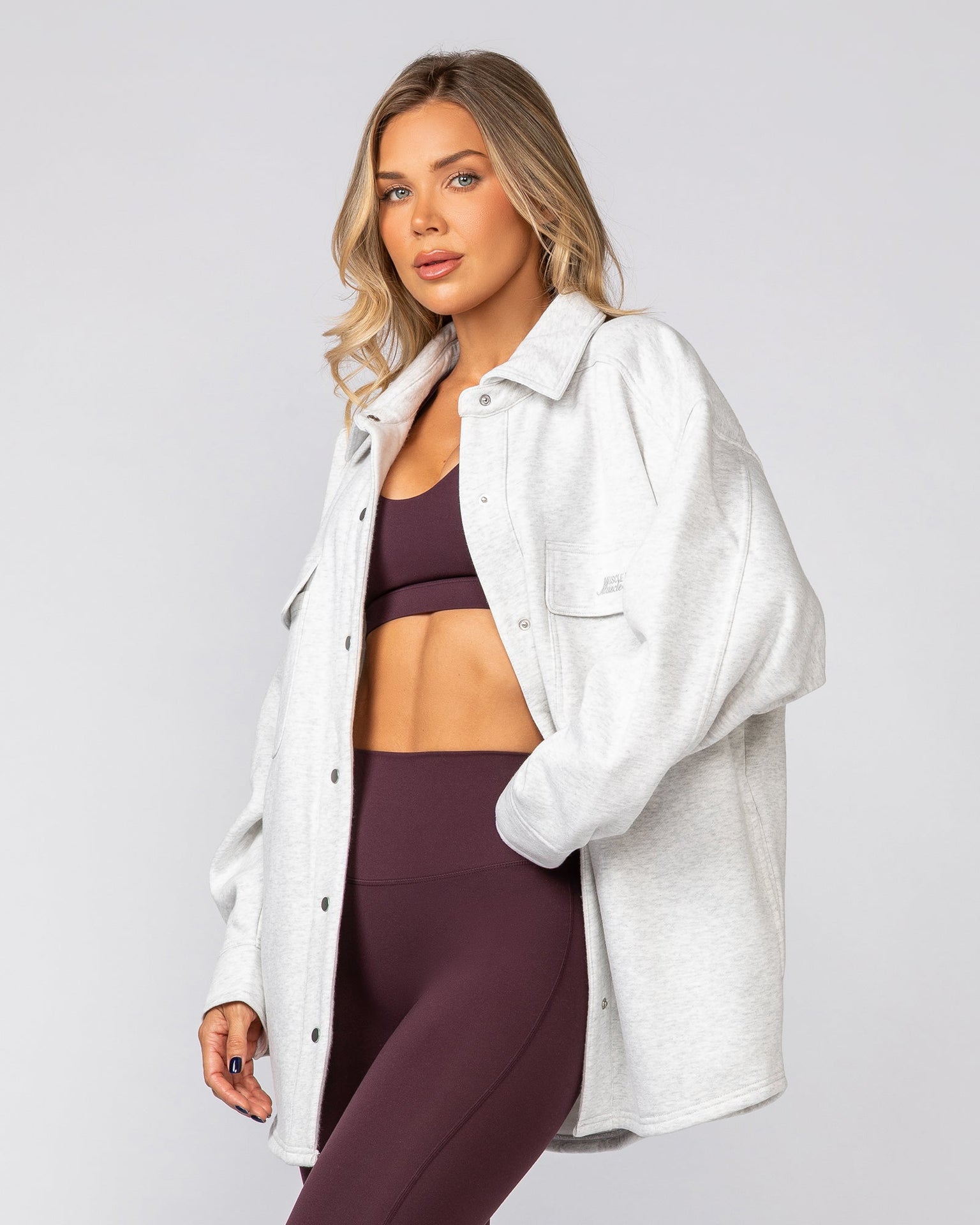 Fleecy Oversized Shacket - Snow Grey Marl-Jackets-XXS-022533SNGRYMR-XXS-MNAPPRL42122-3-Muscle Nation