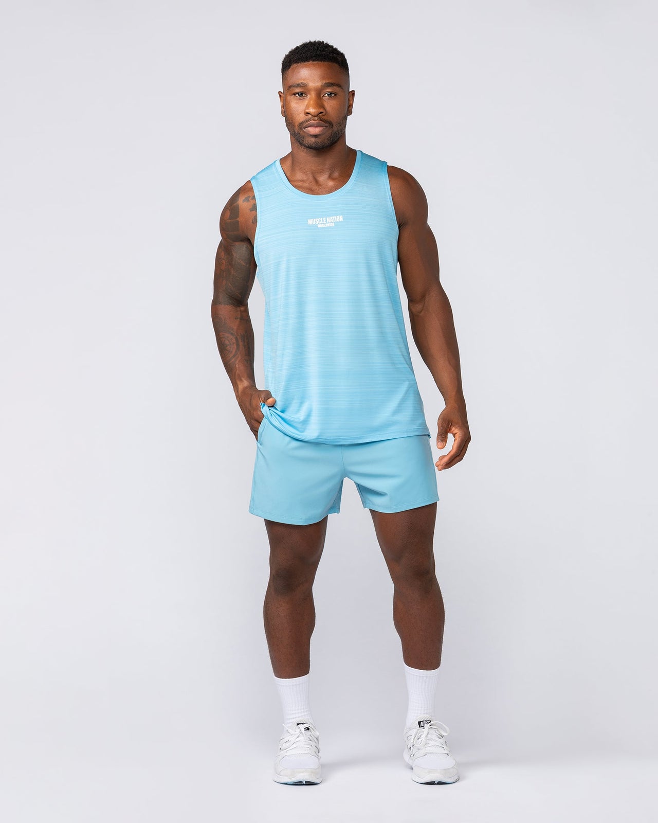 Function 4" Shorts Mid Blue - Muscle Nation men's gym shorts, view 5