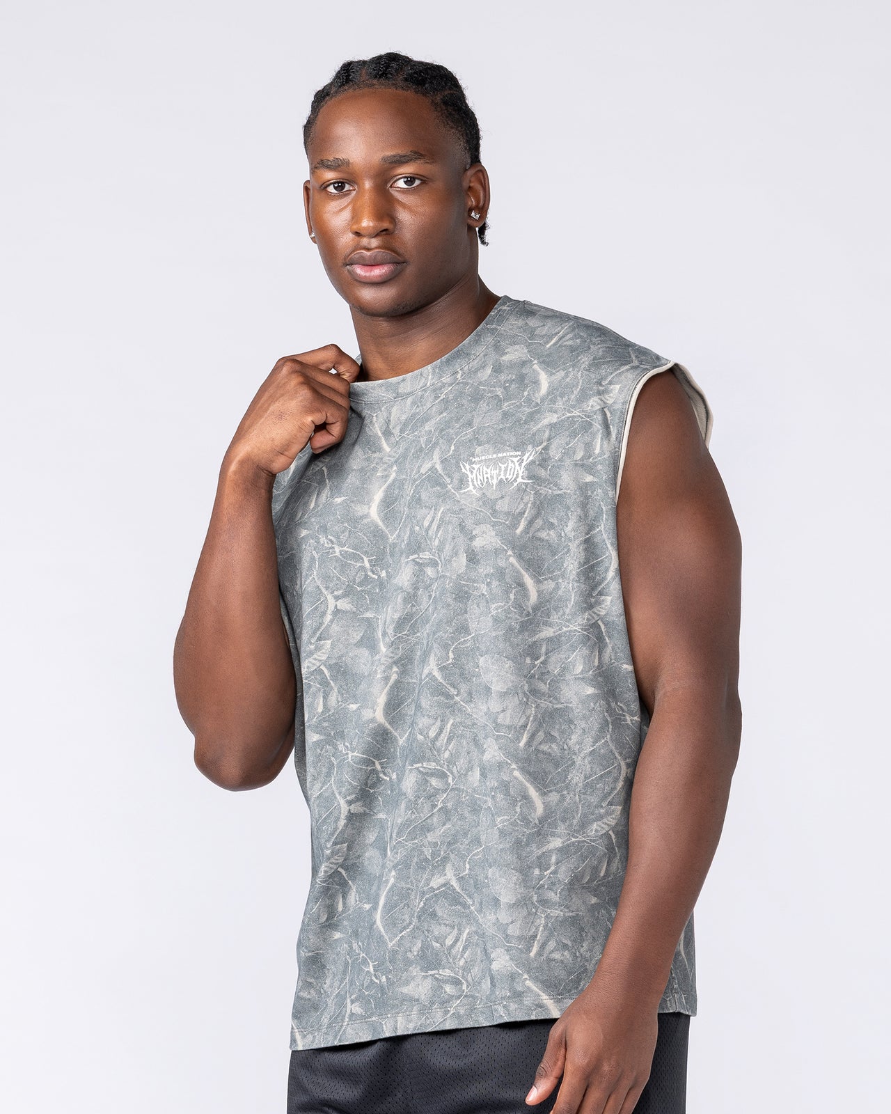 Gothic Boxy Muscle Tank - Washed Tree Camo