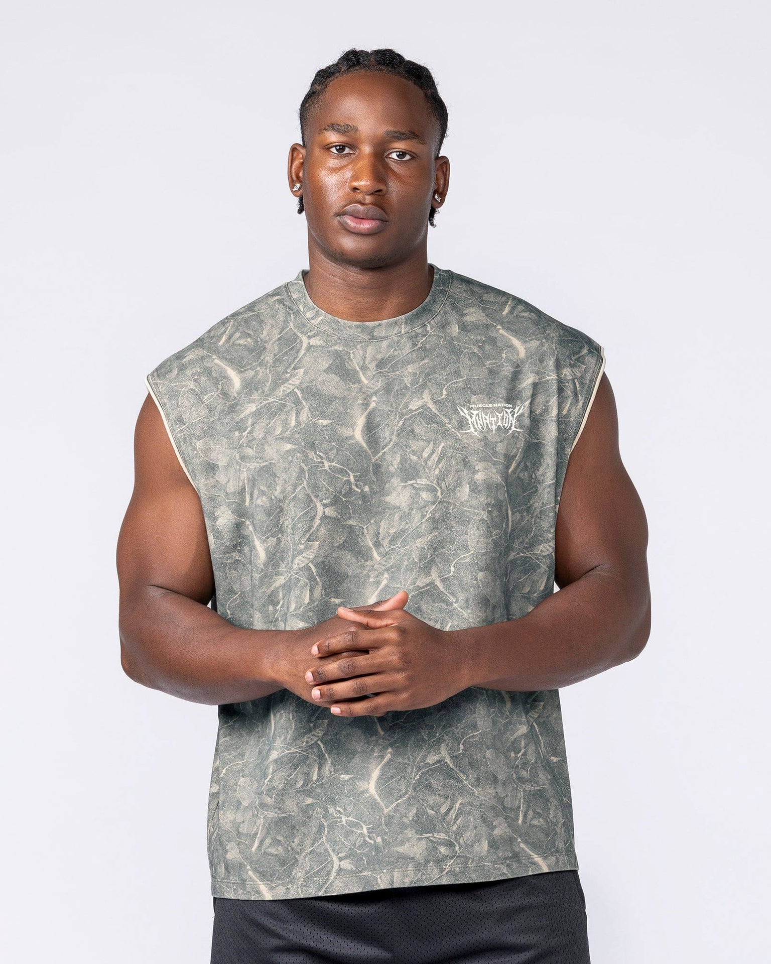 Gothic Boxy Muscle Tank - Washed Tree Camo