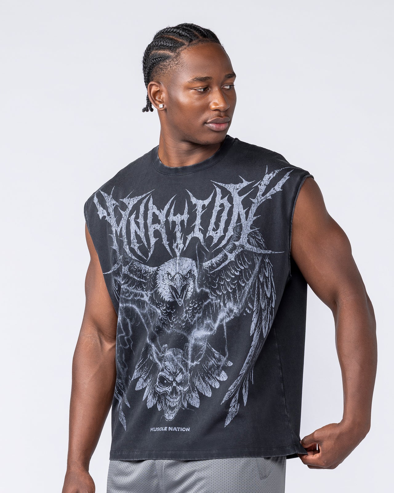 Gothic Eagle Boxy Muscle Tank - Washed Black