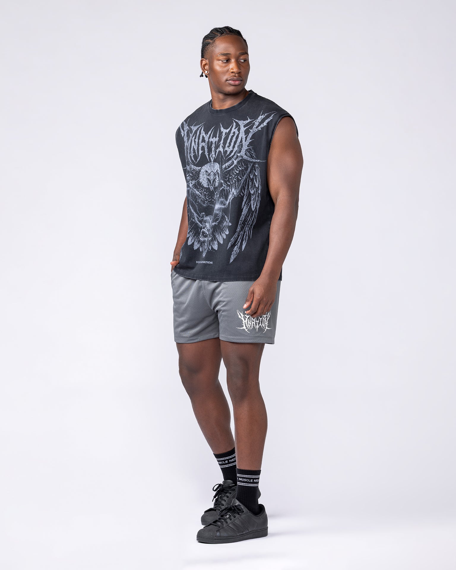 Gothic Eagle Boxy Muscle Tank - Washed Black
