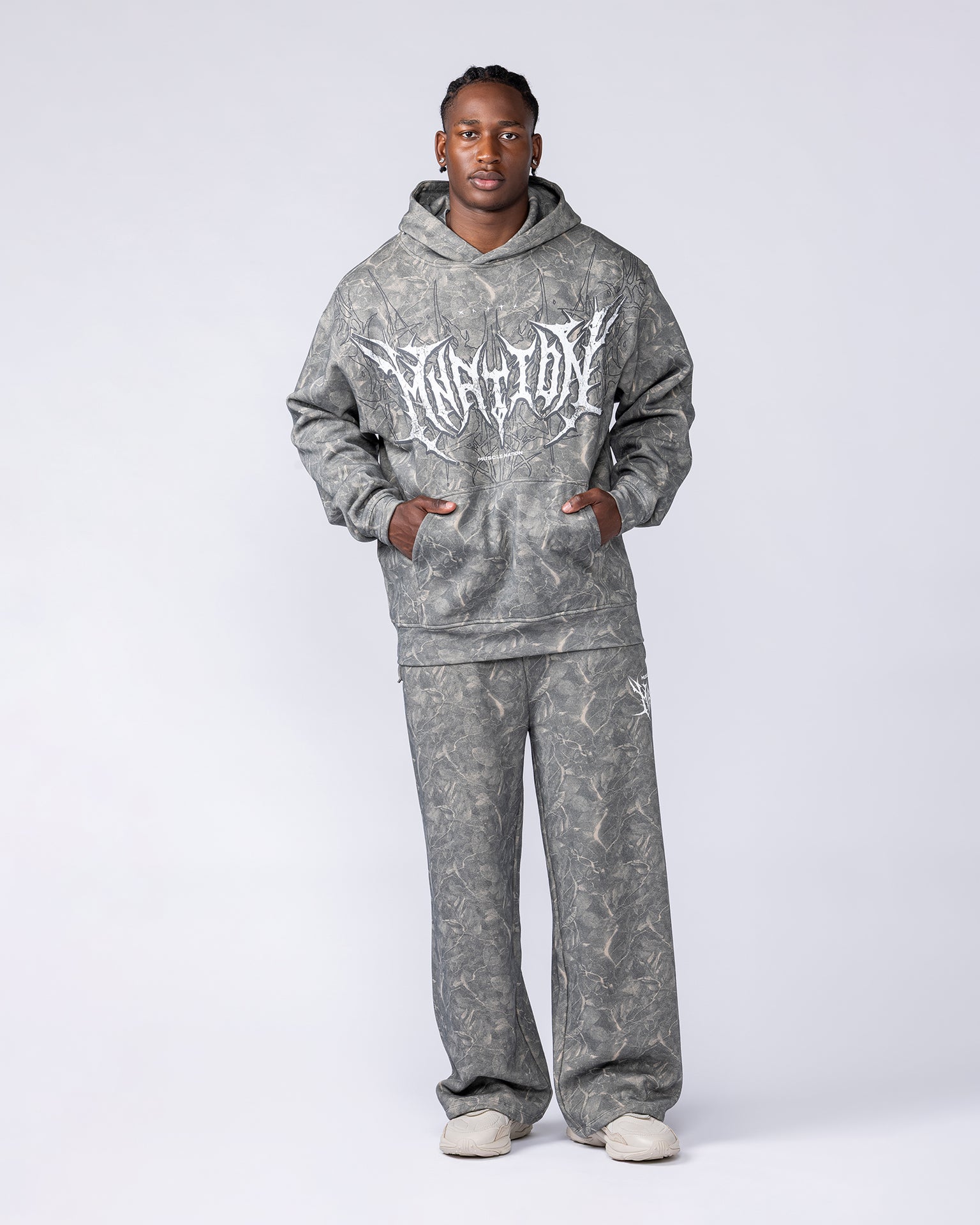 Gothic Wide Leg Trackies - Washed Tree Camo