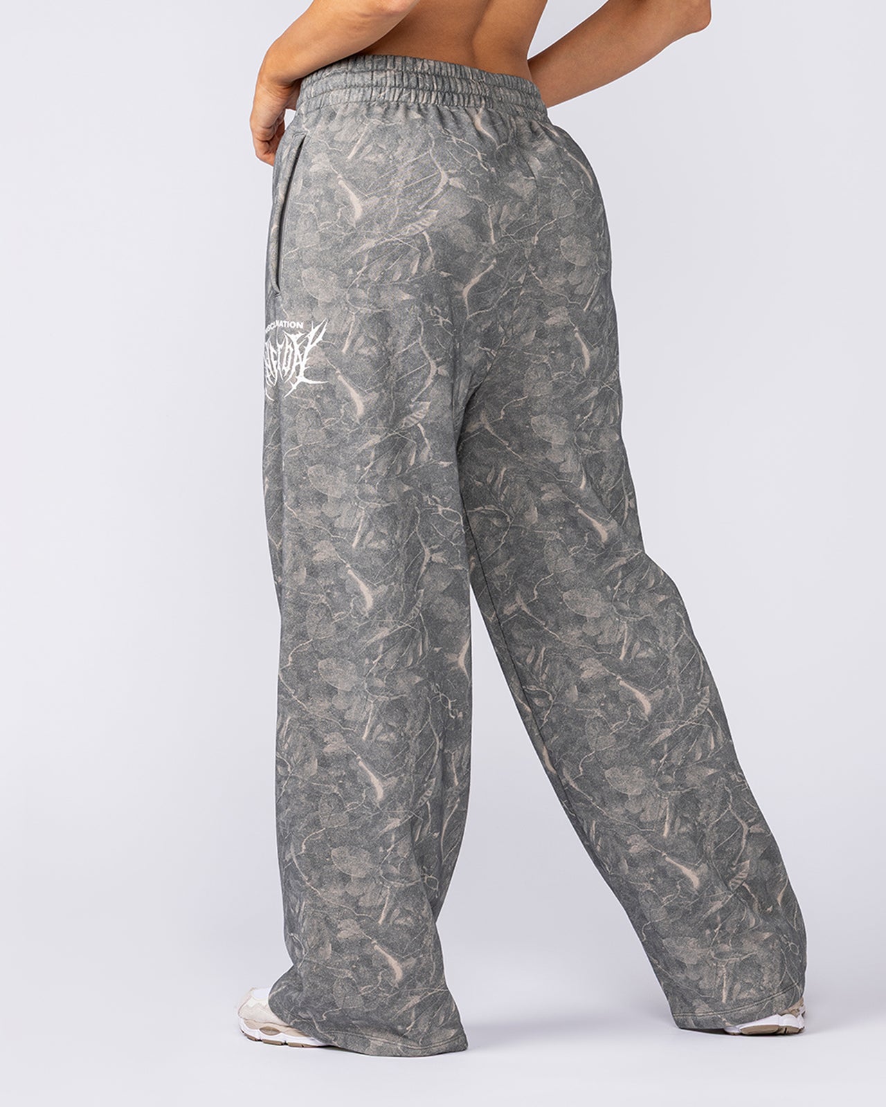 Gothic Wide Leg Trackies - Washed Tree Camo