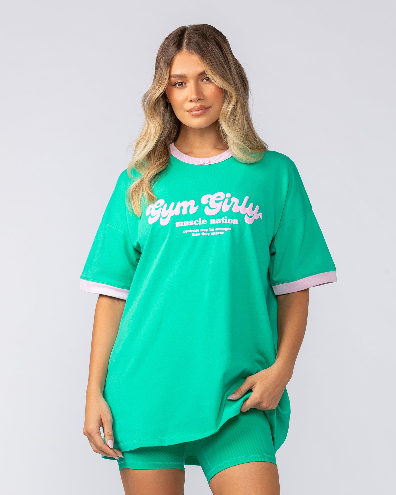 Gym Girly Oversized Tee - Palm Leaf-T-Shirts-XXS-052510PMLF-XXS-MNAPPRL42637-2-Muscle Nation