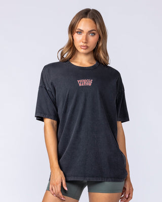 Hearts On Fire Oversized Tee Washed Black - Muscle Nation women's gym tee, view 2