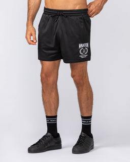 Heritage Crest Lay Up 3.5" Shorts Black - Muscle Nation men's gym shorts