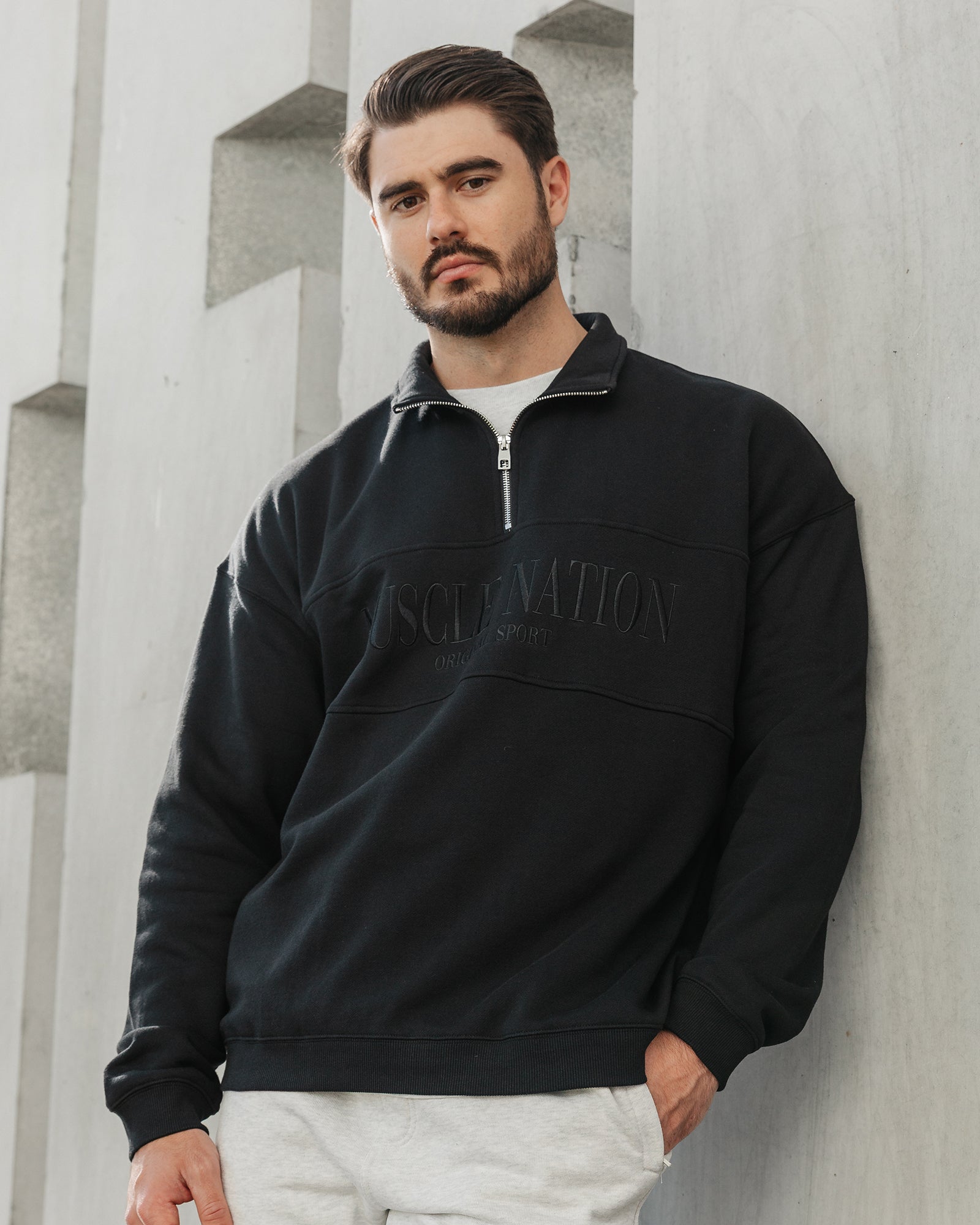 Prep Quarter Zip Through - Black-Jumpers & Hoodies-XS-042512BLK-XS-MNAPPRL41785-1-Muscle Nation
