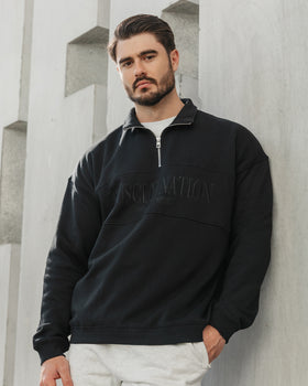 Prep Quarter Zip Through - Black-Jumpers & Hoodies-XS-042512BLK-XS-MNAPPRL41785-1-Muscle Nation