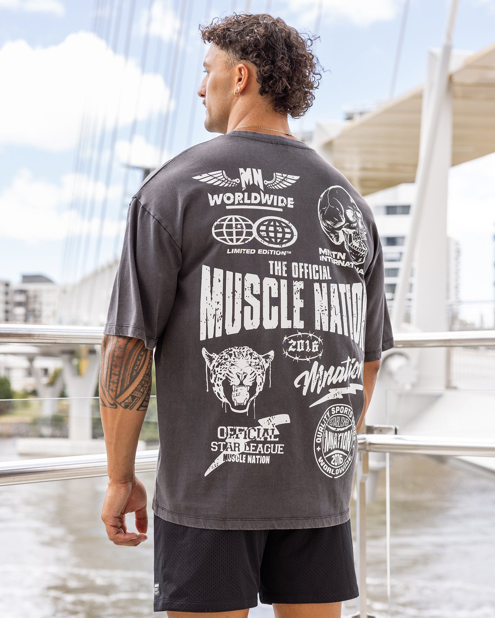 Archives Oversized Vintage Tee in Washed Black - Muscle Nation men's gym tee