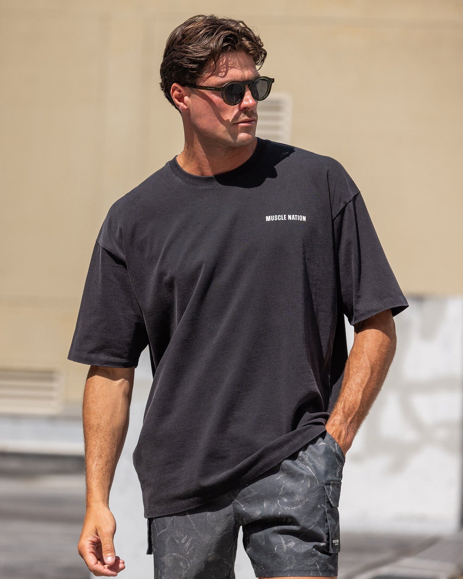 Essential Oversized Vintage Tee in Washed Black - Muscle Nation men's gym tee