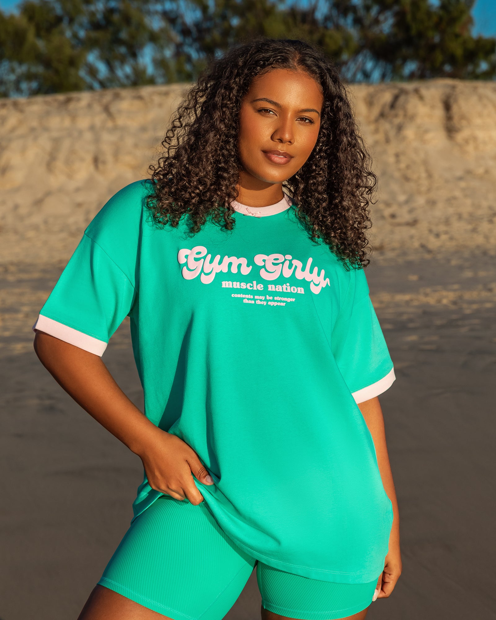 Gym Girly Oversized Tee - Palm Leaf-T-Shirts-XXS-052510PMLF-XXS-MNAPPRL42637-1-Muscle Nation