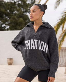 Heritage Oversized Knit - Black Marl-Jumpers & Hoodies-XXS / XS-042601BLKMRL-XXS / XS-MNAPPRL49880-1-Muscle Nation