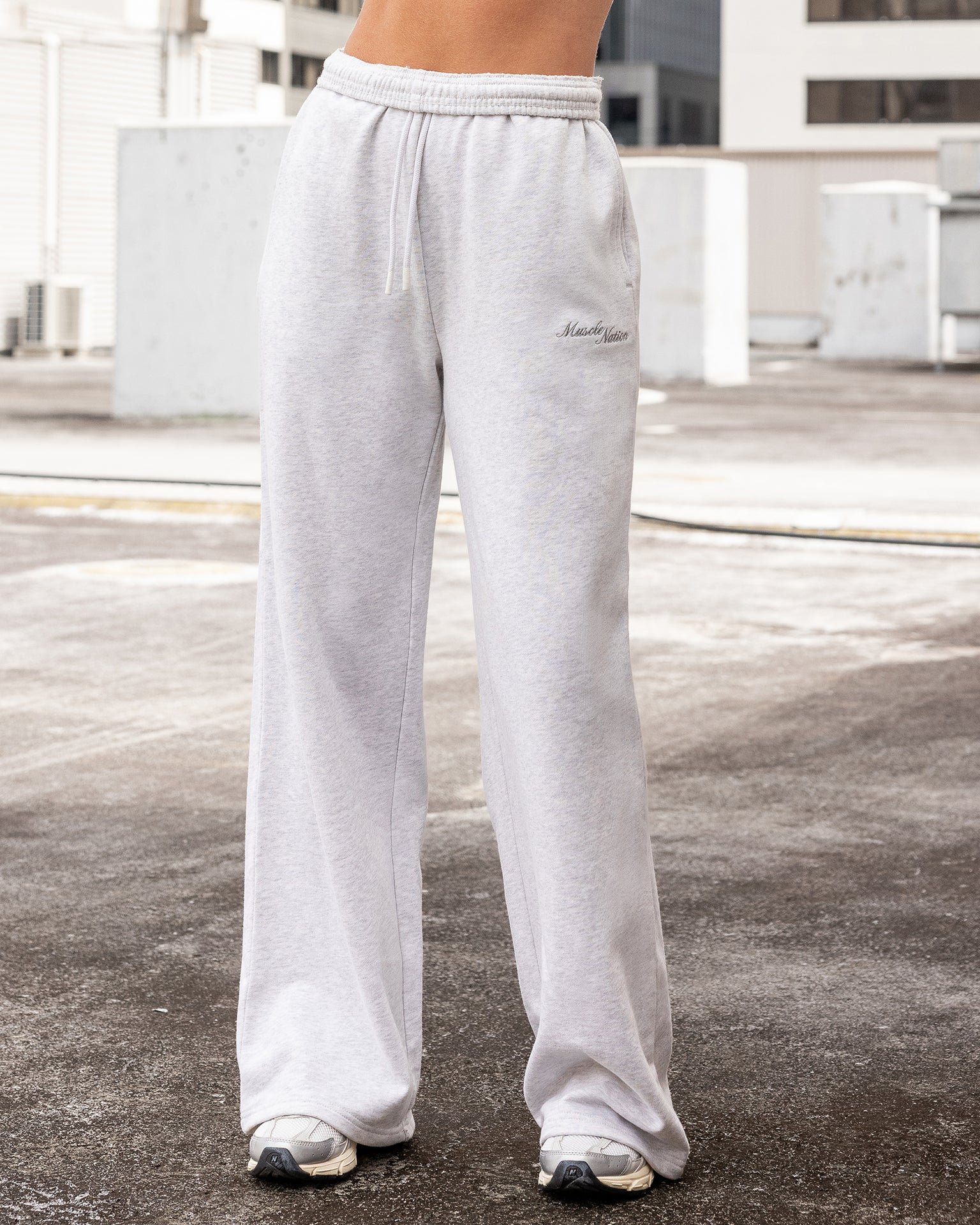 Loopback Straight Leg Trackies - Snow Grey Marl-Bottoms-XXS-032623SNGRYMR-XXS-MNAPPRL49449-1-Muscle Nation
