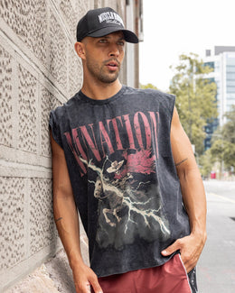 Night Rider Vintage Boxy Muscle Tank Washed Black - Muscle Nation men's muscle tank