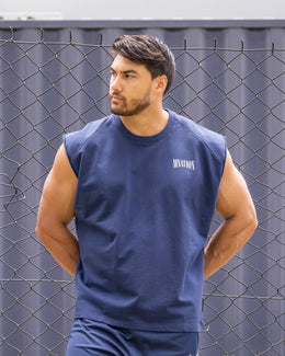 Off Duty Boxy Muscle Tank in Navy - Muscle Nation men's muscle tank
