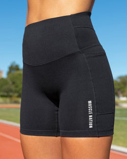 Unrivalled Everyday Pocket Bike Shorts Black - Muscle Nation women's bike shorts