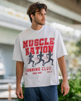 Mens Running Club Oversized Tee - Snow Grey Marl-T-Shirts-XS-1125181SNGRYMR-XS-MNAPPRL47547-1-Muscle Nation