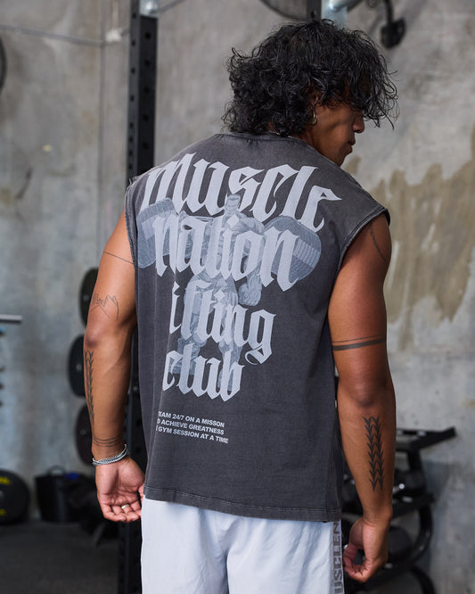 Lifting Club Vintage Boxy Muscle Tank - Washed Black-Singlets & Tanks-S-1125138WSHBLK-S-MNAPPRL47516-1-Muscle Nation