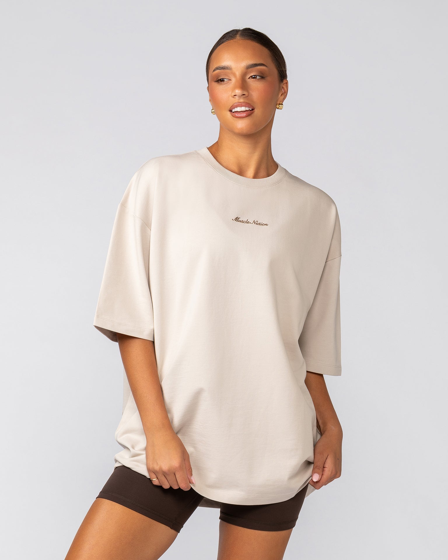 Loopback Oversized Tee - Cream-T-Shirts-XS-042501CREAM-XS-MNAPPRL41718-7-Muscle Nation