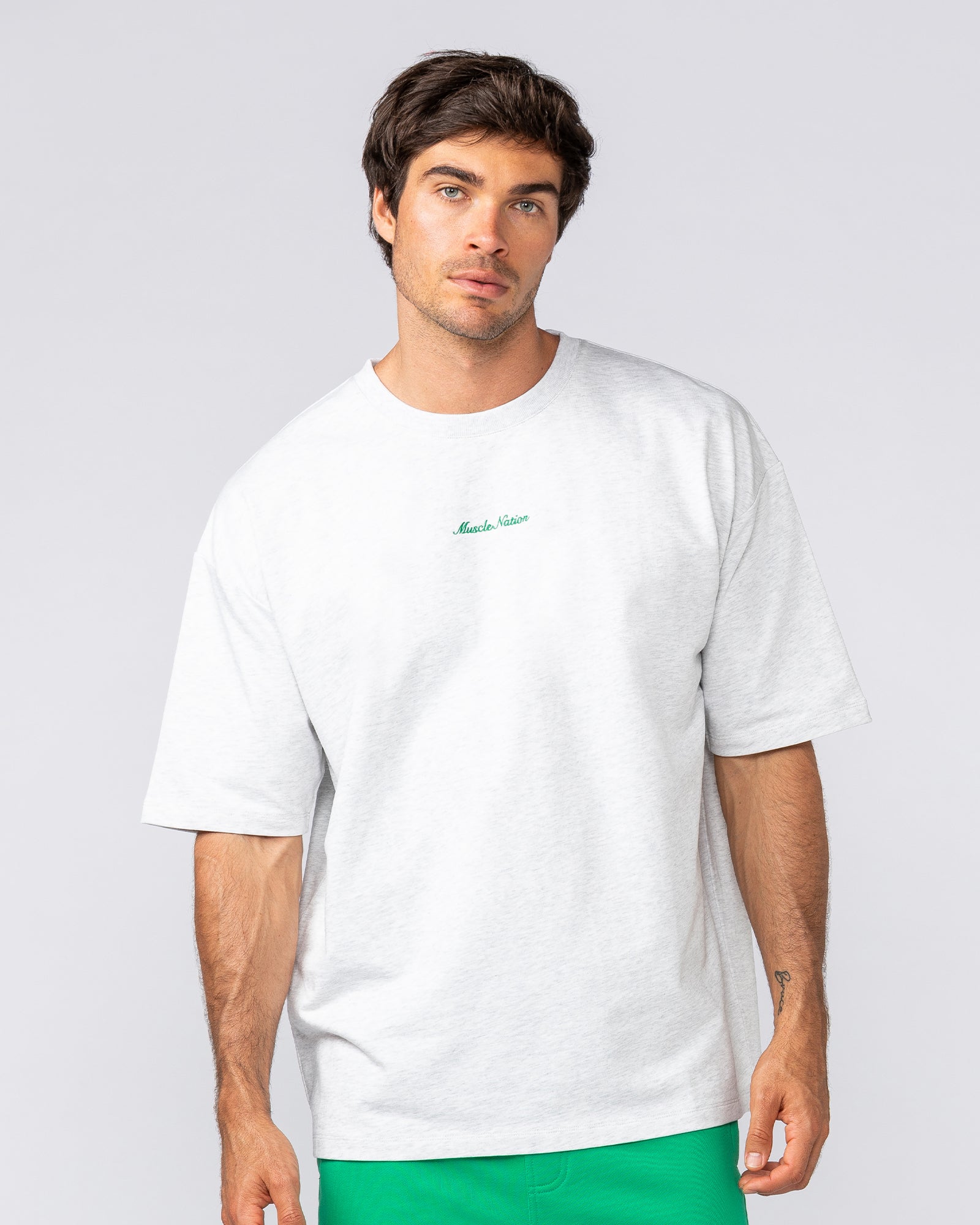 Loopback Oversized Tee - Snow Grey Marl-T-Shirts-XS-042501SNGRYMR-XS-MNAPPRL41726-2-Muscle Nation