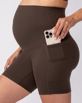 Maternity Everyday Pocket Bike Shorts - Deep Brown-Maternity-XS-92417DEPBRN-XS-MNAPPRL42735-1-Muscle Nation