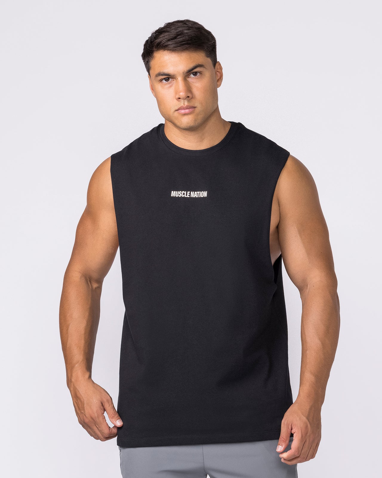 Training Drop Arm Tank Black - Muscle Nation men's muscle tank, view 3